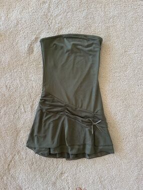 Edikted Strapless Olive Green Ruched Mini Dress